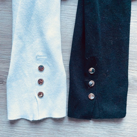 CHICOS Ecovero Black White Colorblock Turtleneck Sweater Button Cuff Sz MED EUC - Picture 7 of 8